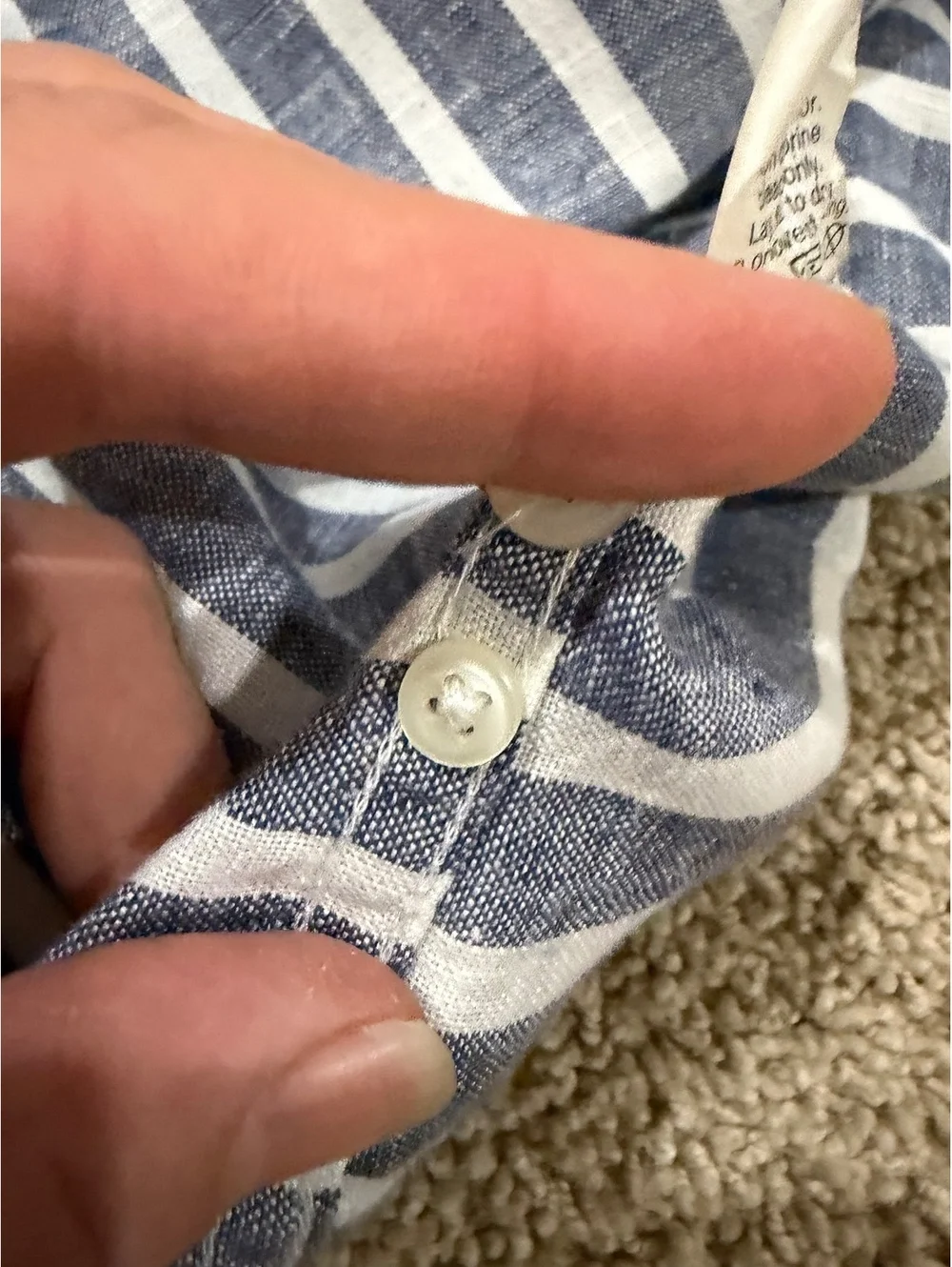 Men's J.Crew short-sleeve shirt blue white striped linen button down M MEDIUM
